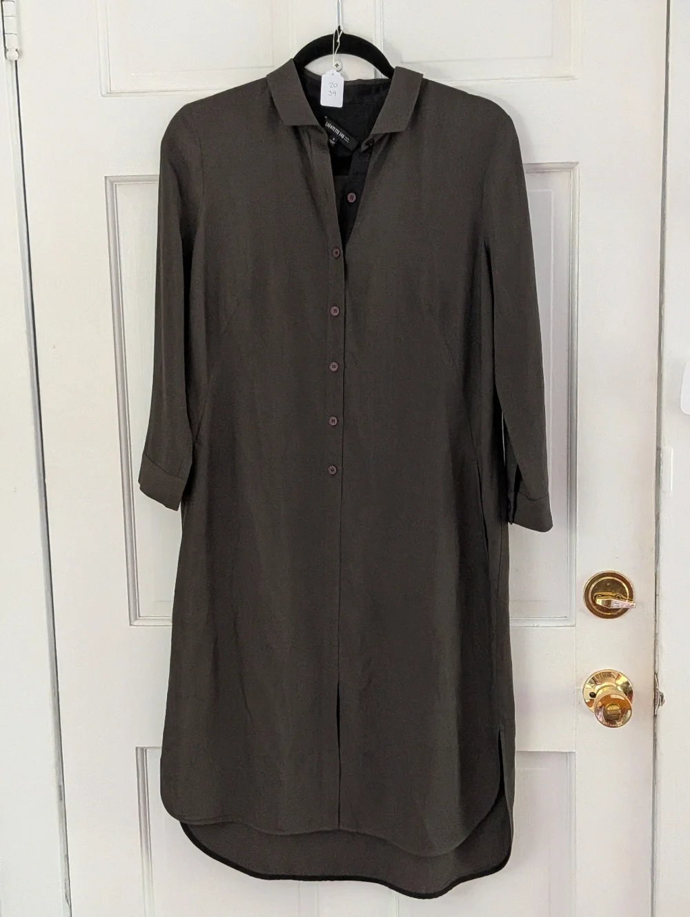 Lafayette 148 New York Silk Linen Shirt Dress Brown Button Front Midi Size 4 - Picture 2 of 7